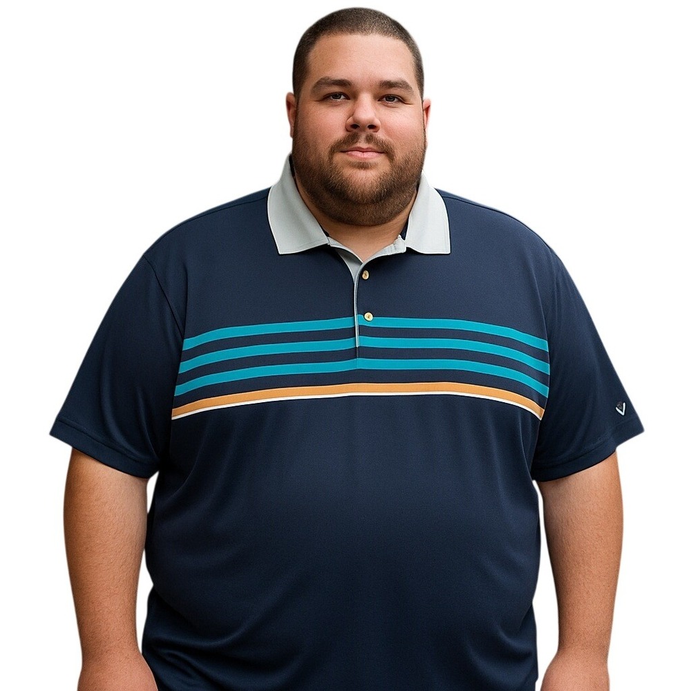 Callaway Golf Polo Shirt Opti-Dri‎ Blue Striped Performance Casual Men's 2XL